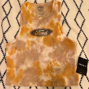 forever 21 ford yellow and white tie dye tank top